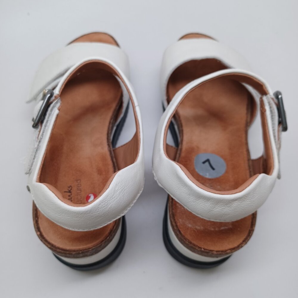 Clarks Unstructured Sandals White Cork Wedge Adjustable Two Strap Womens 7 - Picture 10 of 16